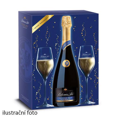 Bohemia Sekt Prestige brut + 2sklenky, dárkové balení